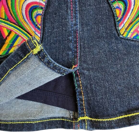 Coogi Girls Heart Embroidered Denim Skirt Skort Dark Wash Rainbow Colors Sz 6X - Picture 9 of 16